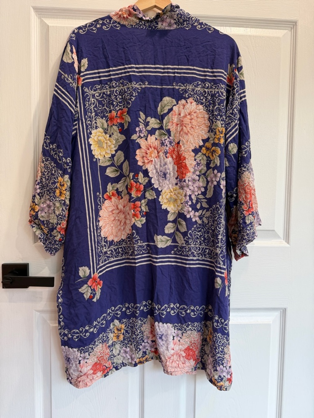 Johnny Was Blue Floral Lightweight Kimono Top - Picture 3 of 4